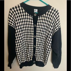 Vintage Head Skiwear Womens Black & White Sweater Cardigan Size Medium 8